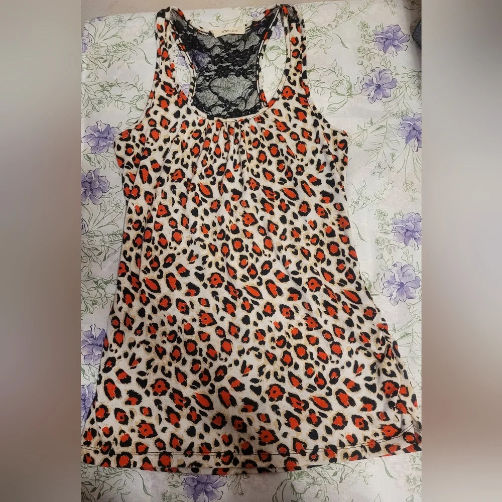 Leopard Print Lace Racerback Tank Top - Picture 1 of 3